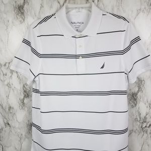 NAUTICA MEN’S MED BLACK & WHITE STRIPED POLO SHIRT